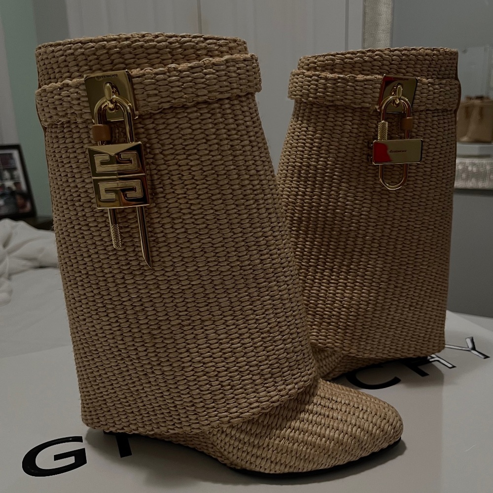 Givenchy Woven Beige Ankle Boots with Gold Hardware